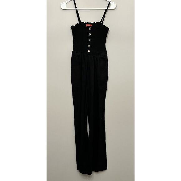 GUESS Jumpsuit Womens Small Smocked Black Crop‎ Stretch Y2K Date Night Clubbing - Picture 1 of 9